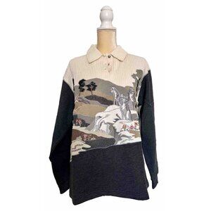 Vintage Together Wolves In The Wild Embroidered  Sweater Women’s Size Medium NWT